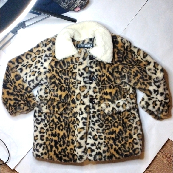 STEVE MADDEN GIRLS LEOPARD PRINT FAUX FUR winter COAT SZ. 4 - Picture 2 of 7